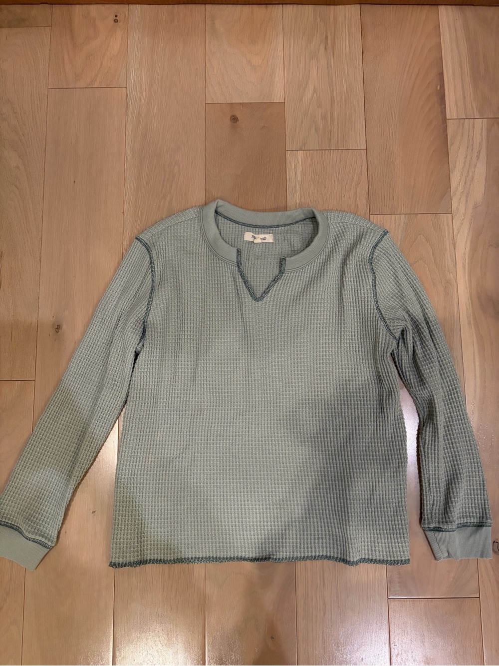 Madewell Light Sage Green Waffle 3/4 Sleeve Shirt